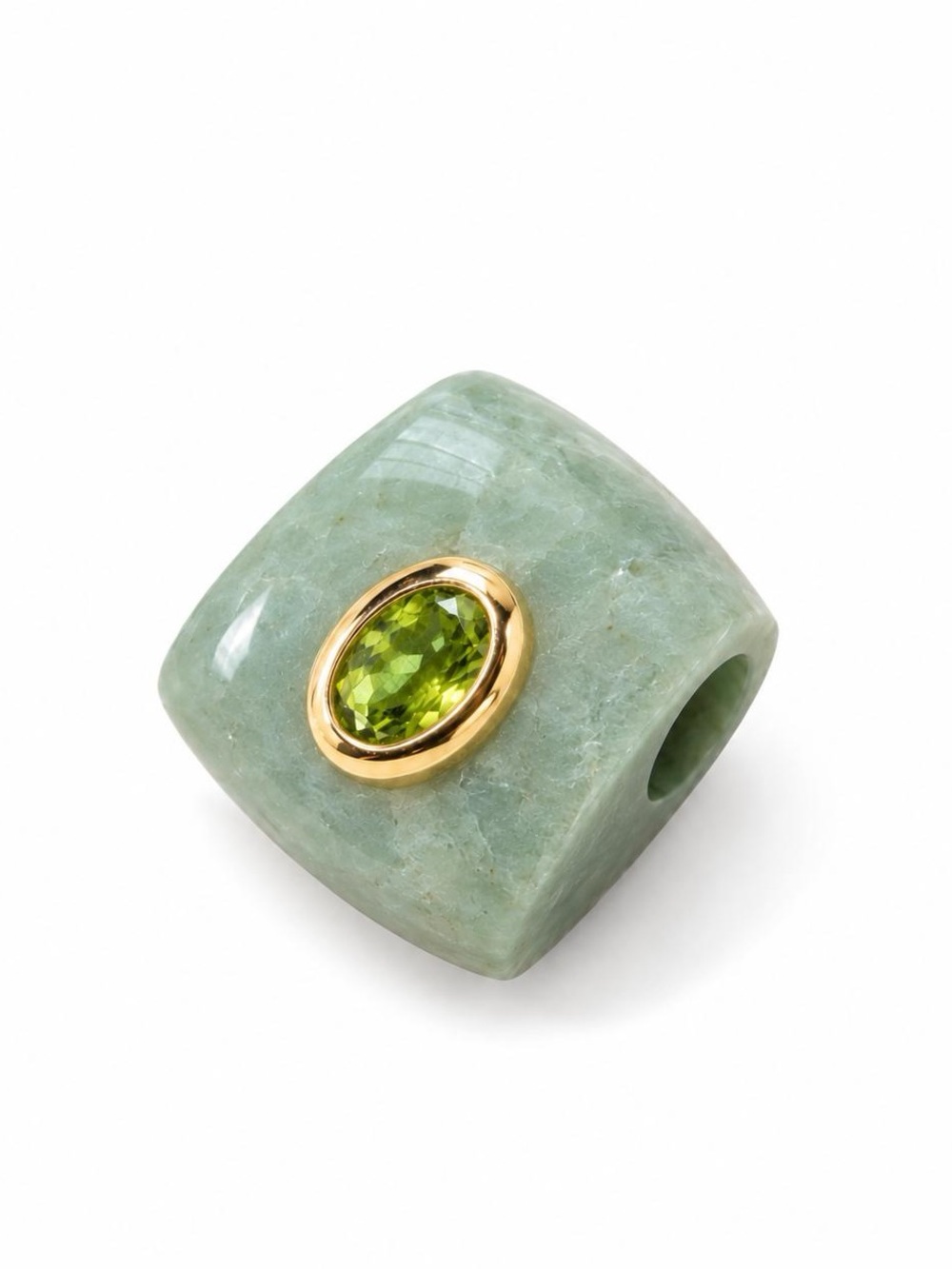 14K Real Gold Green Jade & Peridot Pendant Necklace 17mm x 13mm
